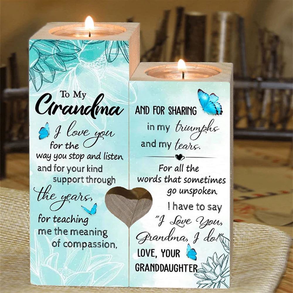 To My Grandma Butterfly Heart Candle Holders, I Love You For The Way You Stop And Listen Candlestick, Mothers Day Candle