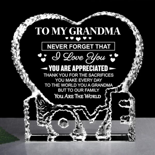To My Grandma, To Our Family Your Are The World Heart Crystal, Mother Day Heart, Mother’s Day Gifts