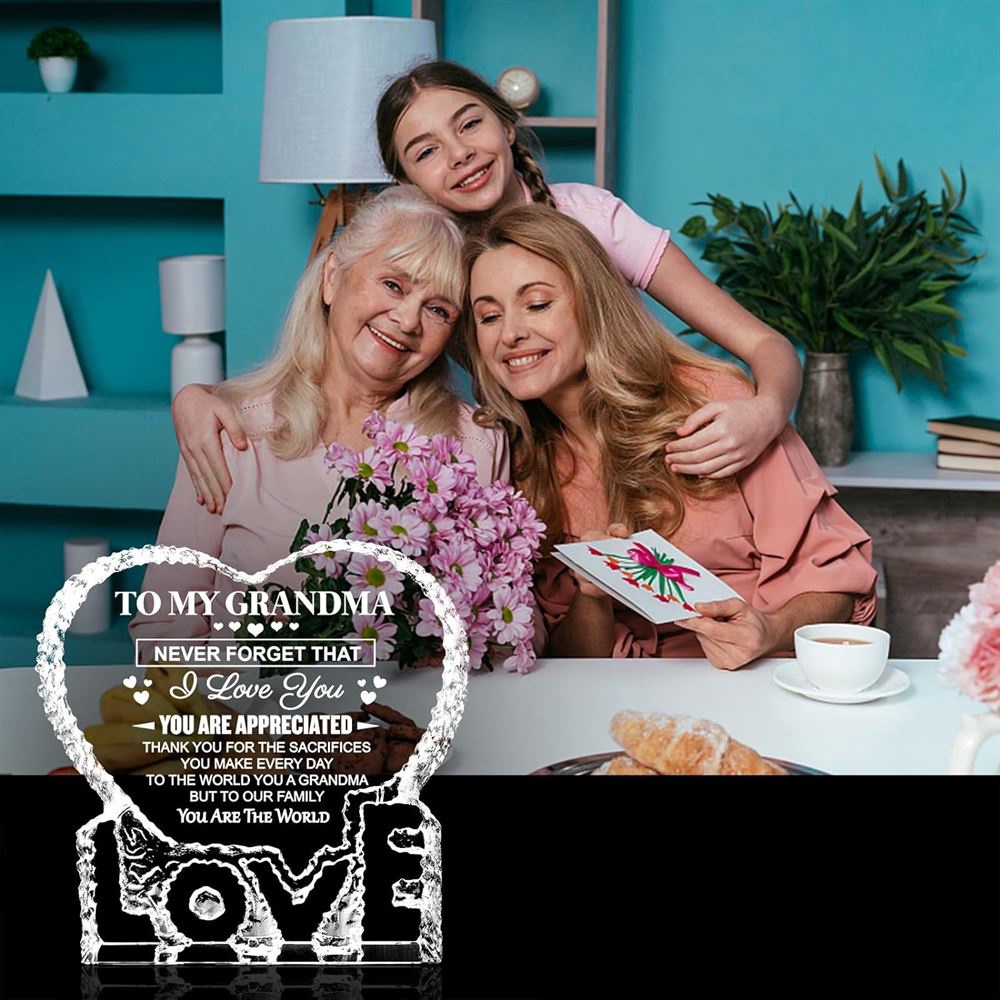 To My Grandma, To Our Family Your Are The World Heart Crystal, Mother Day Heart, Mother’s Day Gifts