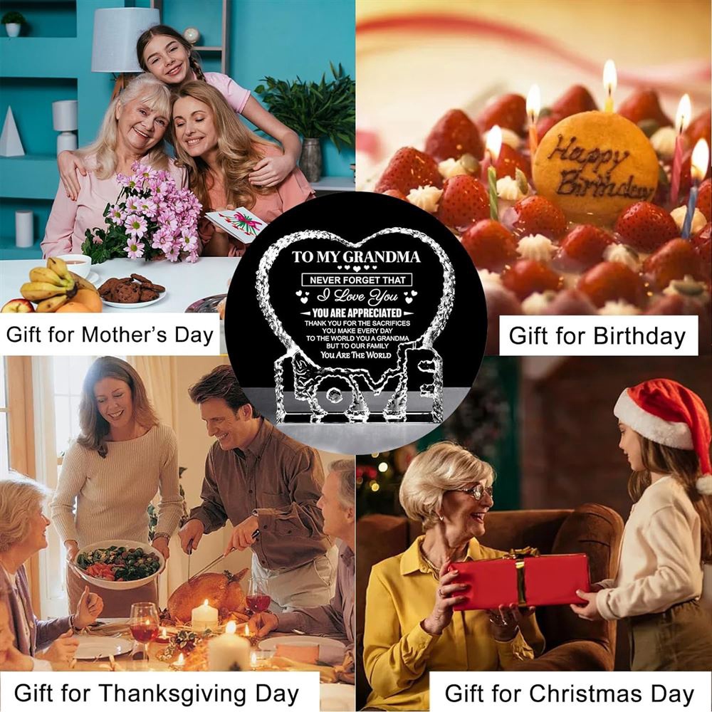 To My Grandma, To Our Family Your Are The World Heart Crystal, Mother Day Heart, Mother’s Day Gifts