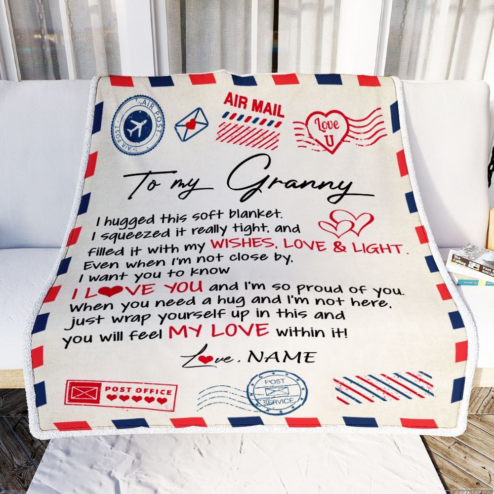To My Granny Blanket From Grandkids Grandson Air Mail Letter I Love You, Mother Day Blanket, Personalized Blanket For Mom To My Granny Blanket From Grandkids Grandson Air Mail Letter I Love You, Mother Day Blanket, Personalized Blanket For Mom