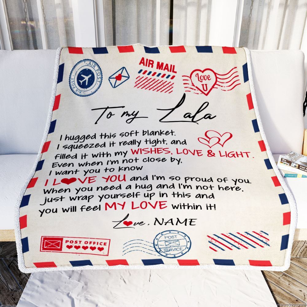 To My Lala Blanket From Grandkids Grandson Air Mail Letter I Love You, Mother Day Blanket, Personalized Blanket For Mom To My Lala Blanket From Grandkids Grandson Air Mail Letter I Love You, Mother Day Blanket, Personalized Blanket For Mom