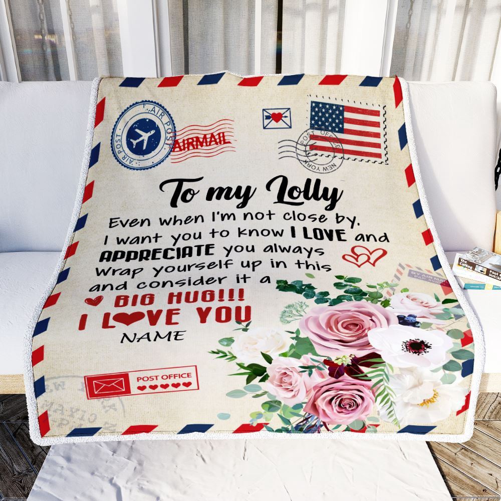 To My Lolly Blanket From Grandkids Floral Air Mail Letter I Love You, Mother Day Blanket, Personalized Blanket For Mom To My Lolly Blanket From Grandkids Floral Air Mail Letter I Love You, Mother Day Blanket, Personalized Blanket For Mom