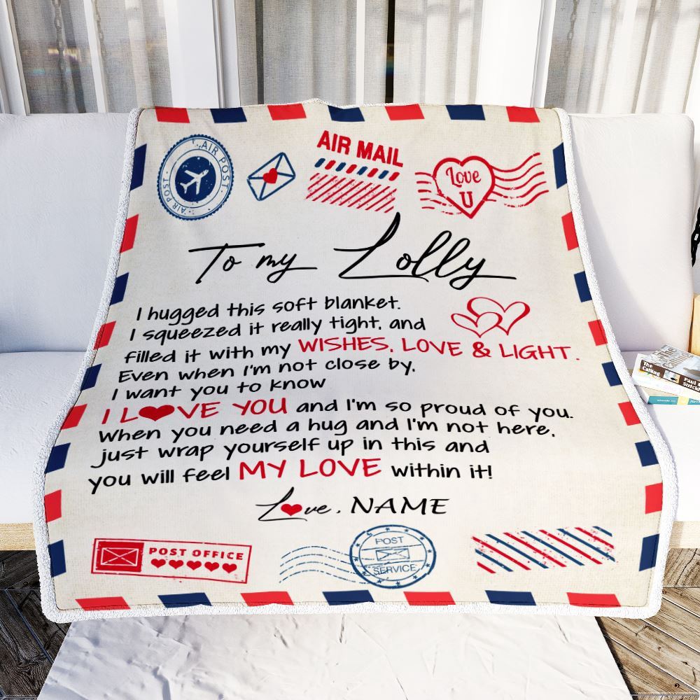 To My Lolly Blanket From Grandkids Grandson Air Mail Letter I Love You, Mother Day Blanket, Personalized Blanket For Mom To My Lolly Blanket From Grandkids Grandson Air Mail Letter I Love You, Mother Day Blanket, Personalized Blanket For Mom