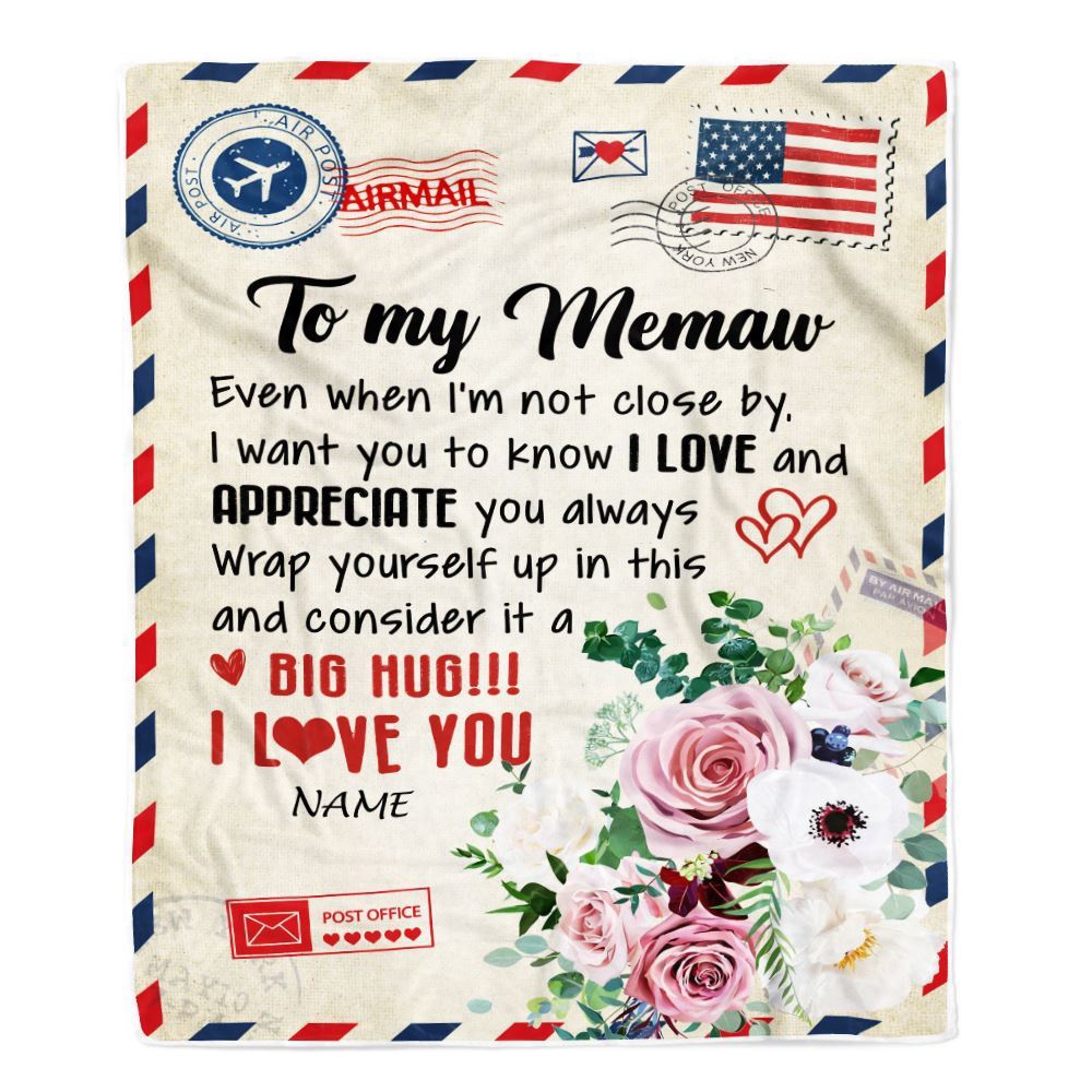 To My Memaw Blanket From Grandkids Floral Air Mail Letter I Love You, Mother Day Blanket, Personalized Blanket For Mom To My Memaw Blanket From Grandkids Floral Air Mail Letter I Love You, Mother Day Blanket, Personalized Blanket For Mom