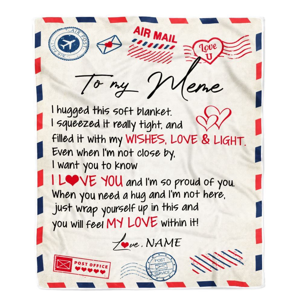 To My Meme Blanket From Grandkids Grandson Air Mail Letter I Love You, Mother Day Blanket, Personalized Blanket For Mom To My Meme Blanket From Grandkids Grandson Air Mail Letter I Love You, Mother Day Blanket, Personalized Blanket For Mom