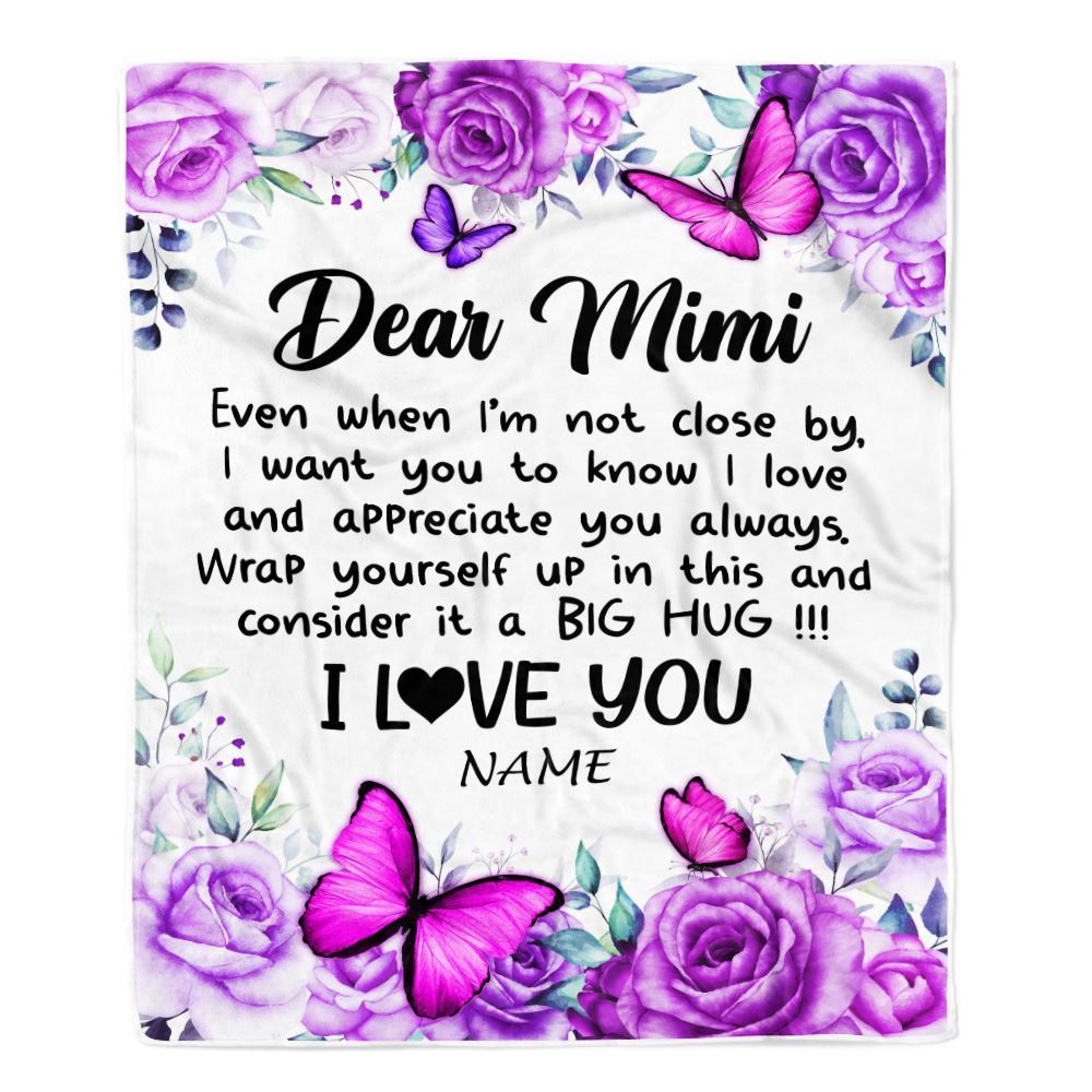 To My Mimi Blanket From Granddaughter Grandson Butterfly Love And Appreciate, Mother Day Blanket, Personalized Blanket For Mom To My Mimi Blanket From Granddaughter Grandson Butterfly Love And Appreciate, Mother Day Blanket, Personalized Blanket For Mom