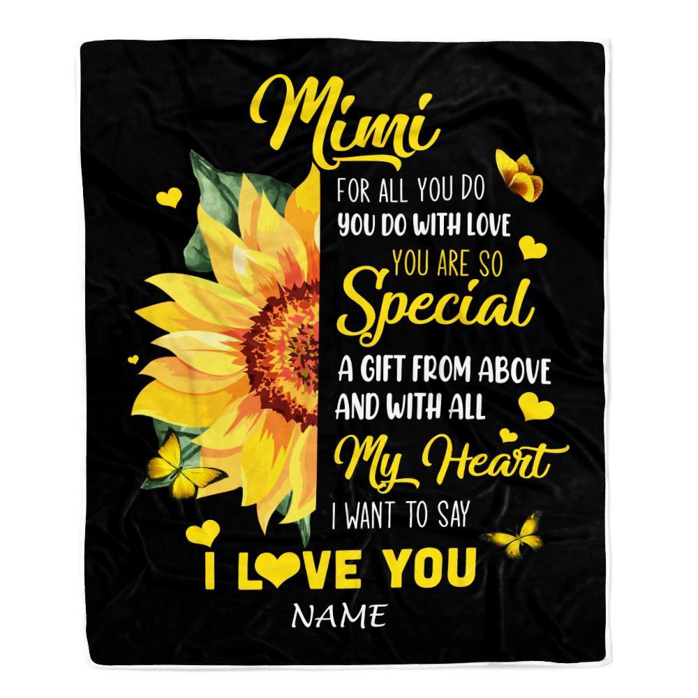 To My Mimi Blanket From Grandkids Granddaughter I Want To Say I Love You Sunfower, Mother Day Blanket, Personalized Blanket For Mom To My Mimi Blanket From Grandkids Granddaughter I Want To Say I Love You Sunfower, Mother Day Blanket, Personalized Blanket For Mom