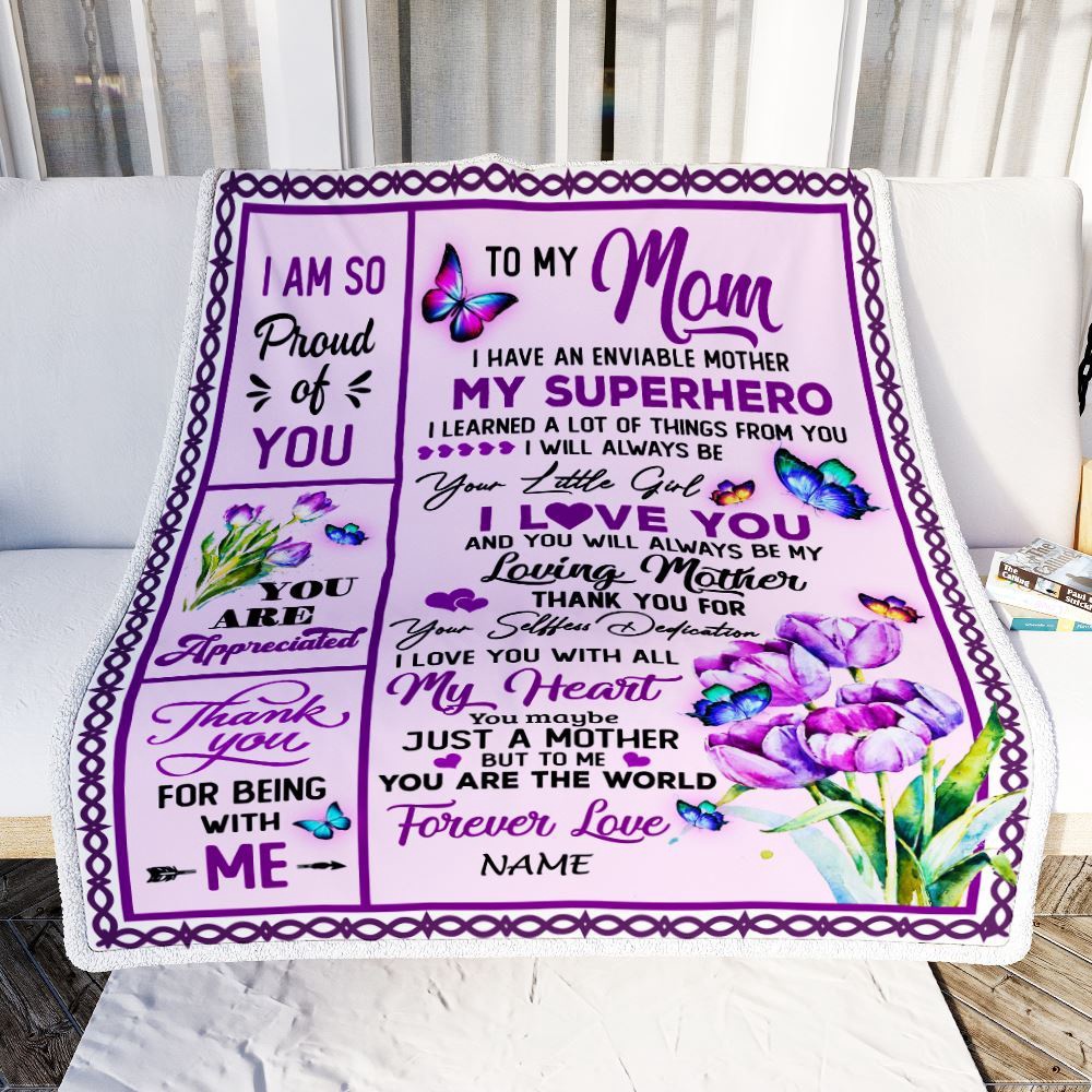To My Mom Blanket From Daughter Floral Butterfly Thank You Loving, Mother Day Blanket, Personalized Blanket For Mom To My Mom Blanket From Daughter Floral Butterfly Thank You Loving, Mother Day Blanket, Personalized Blanket For Mom
