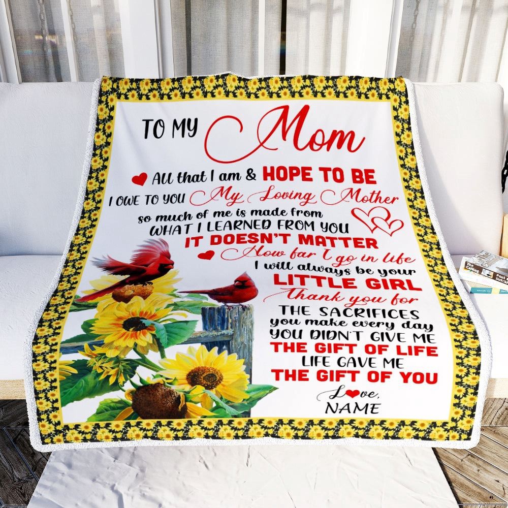 To My Mom Blanket From Daughter Little Girl Red Bird Cardinal Sunflower My Lovin, Mother Day Blanket, Personalized Blanket For Mom To My Mom Blanket From Daughter Little Girl Red Bird Cardinal Sunflower My Lovin, Mother Day Blanket, Personalized Blanket For Mom