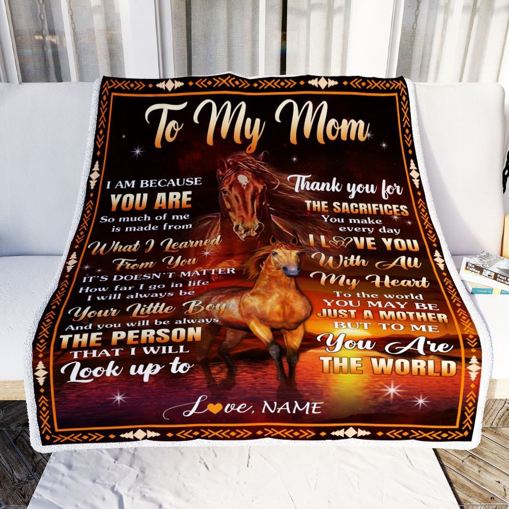 To My Mom Blanket From Son Thank You For The Sacrifices Horse, Mother Day Blanket, Personalized Blanket For Mom