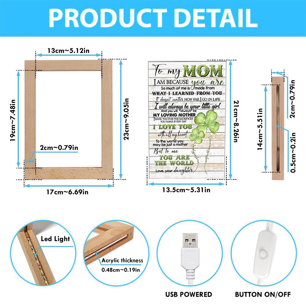 To My Mom From Daughter Four Leaf Clover Frame Lamp, Picture Frame Light, Frame Lamp, Mother’s Day Gifts