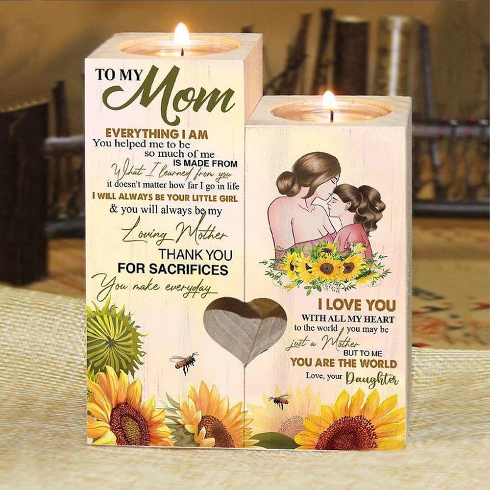 To My Mom, I Love You With All My Heart, Wooden Candlestick, Mothers Day Candle