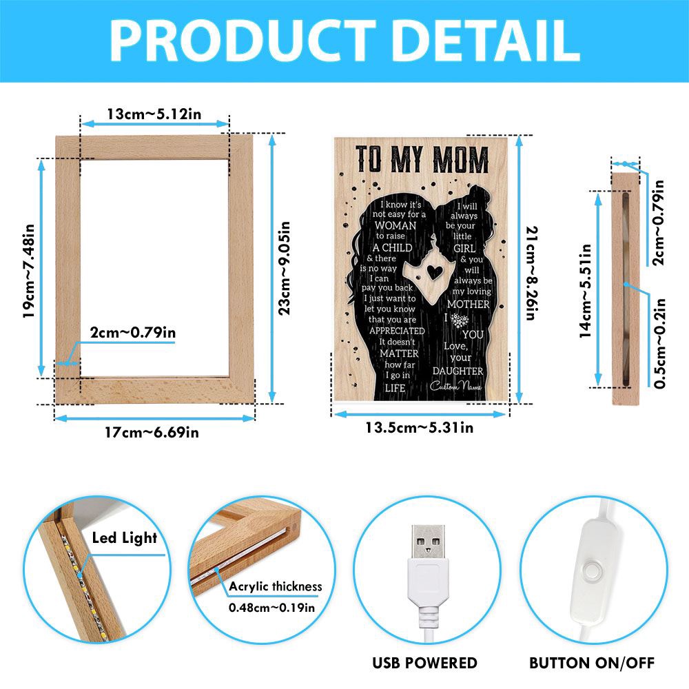 To My Mom Love From Daughter Personalized Mother’s Day Frame Lamp, Picture Frame Light, Frame Lamp, Mother’s Day Gifts