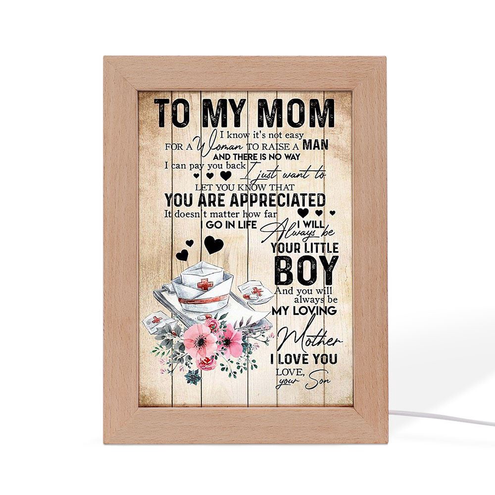 To My Mom Nurse Son Mother’s Day Gift Frame Lamp, Picture Frame Light, Frame Lamp, Mother’s Day Gifts