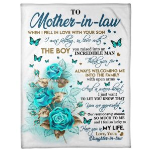 To My Mother-In-Law Blanket Blue Rose Butterflies…