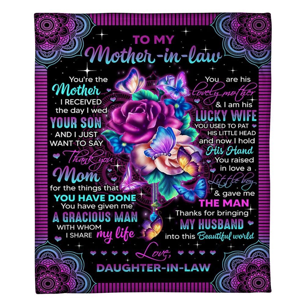 To My Mother-In-Law Blanket Mandala Design Flower And Butterflies Blanket, Blankets For Mothers Day