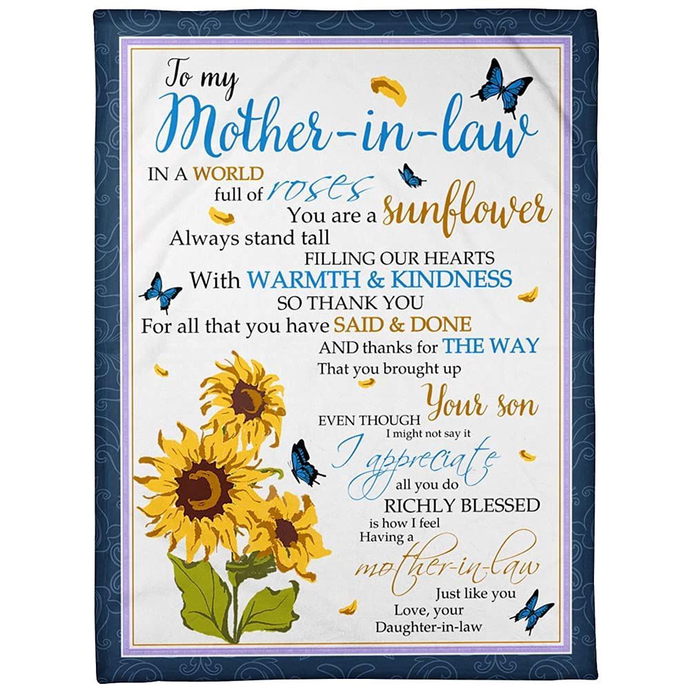 To My Mother-In-Law Blanket Sunflower Butterflies In A World Full Of Rose Blanket, Blankets For Mothers Day