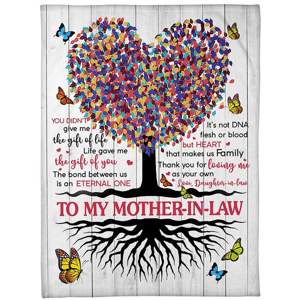 To My Mother-In-Law Blanket Tree Butterflies Heart Makes Us Family Blanket, Blankets For Mothers Day