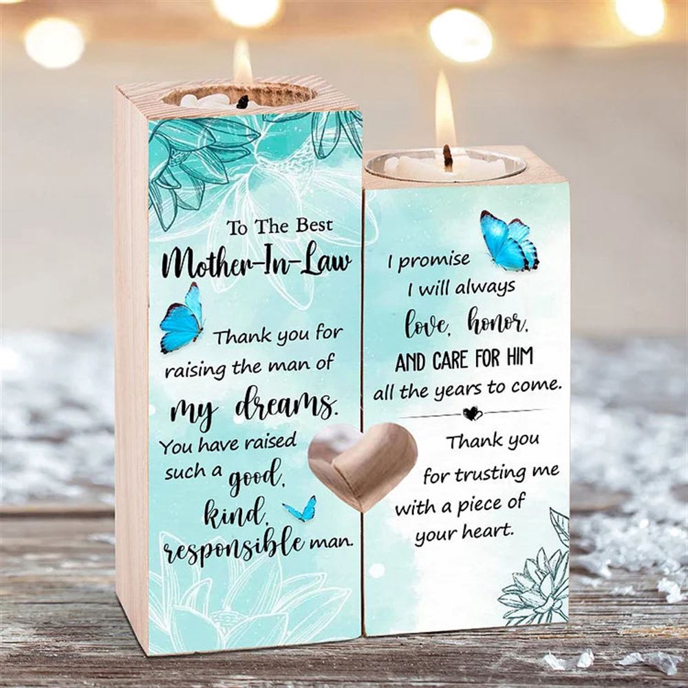 To My Mother, In, Law Butterfly Heart Candle Holders, Thank You For Raising The Man Of My Dreams Heart Candle Holders, Mothers Day Candle