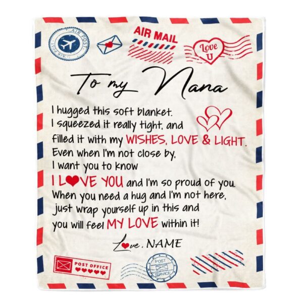 To My Nana Blanket From Grandkids Grandson Air Mail Letter I Love You, Mother Day Blanket, Personalized Blanket For Mom