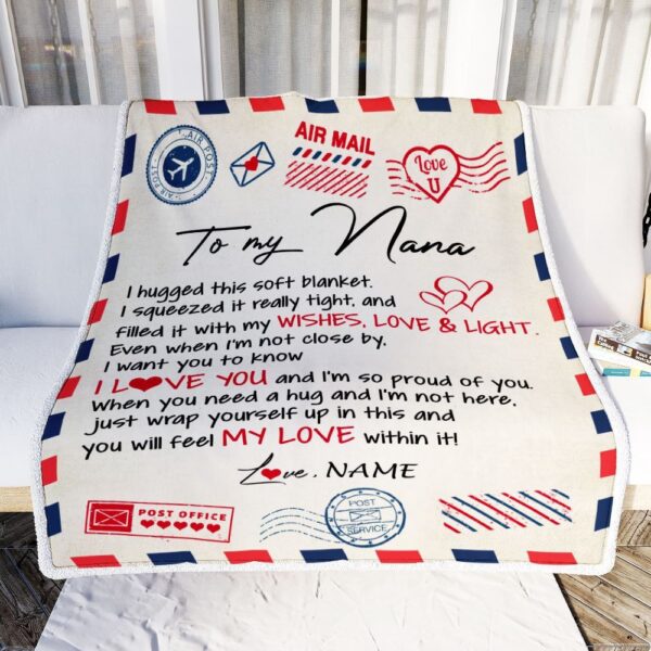 To My Nana Blanket From Grandkids Grandson Air Mail Letter I Love You, Mother Day Blanket, Personalized Blanket For Mom