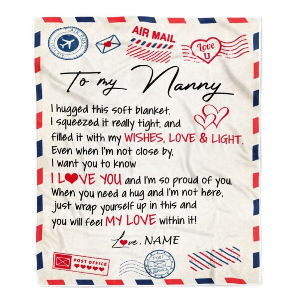 To My Nanny Blanket From Kids Air Mail Letter I Love You, Mother Day Blanket, Personalized Blanket For Mom