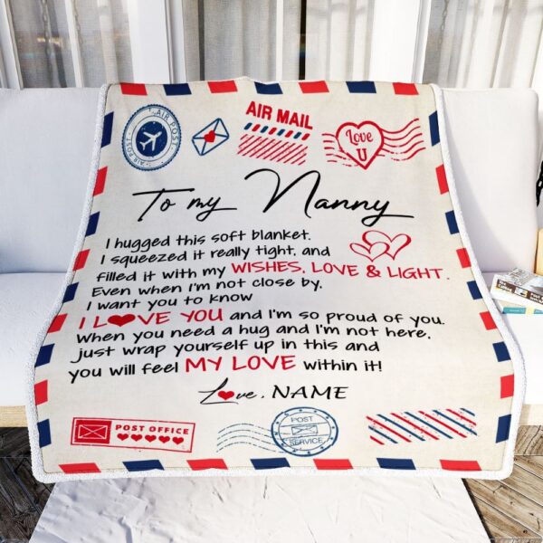 To My Nanny Blanket From Kids Air Mail Letter I Love You, Mother Day Blanket, Personalized Blanket For Mom