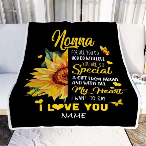 To My Nonna Blanket From Grandkids Granddaughter I Want To Say I Love You Sunfower, Mother Day Blanket, Personalized Blanket For Mom