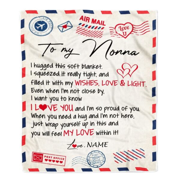 To My Nonna Blanket From Grandkids Grandson Air Mail Letter I Love You, Mother Day Blanket, Personalized Blanket For Mom