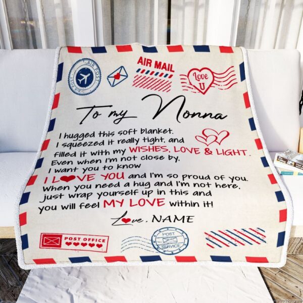 To My Nonna Blanket From Grandkids Grandson Air Mail Letter I Love You, Mother Day Blanket, Personalized Blanket For Mom