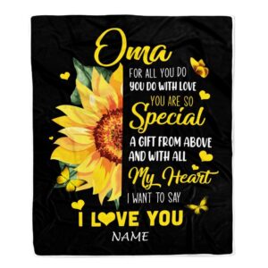 To My Oma Blanket From Grandkids Granddaughter I Want To Say I Love You Sunfower Mother Day Blanket Personalized Blanket For Mom 1 lruty5.jpg