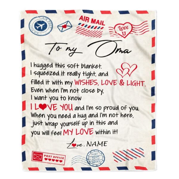 To My Oma Blanket From Kids Air Mail Letter I Love You, Mother Day Blanket, Personalized Blanket For Mom