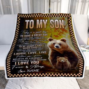 To My Son Bear Blanket From Mom Dad Mother Every Day Laugh Love Live Mother Day Blanket Personalized Blanket For Mom 2 cgncl4.jpg