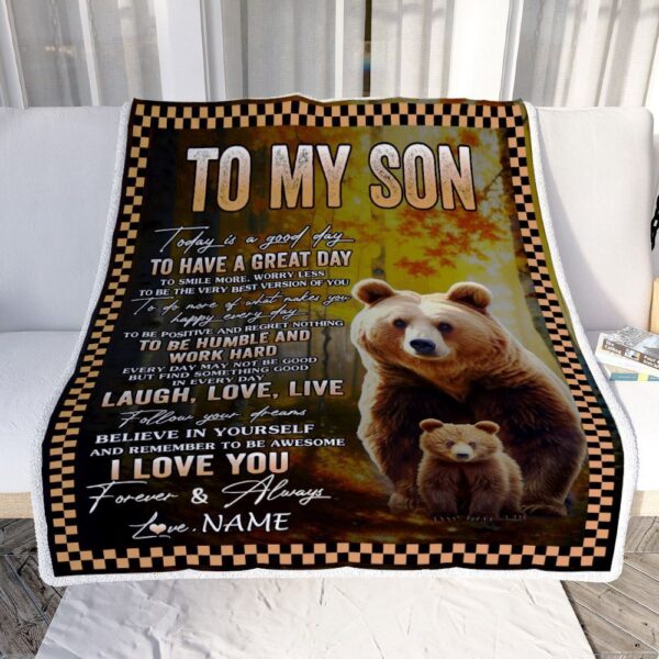 To My Son Bear Blanket From Mom Dad Mother Every Day Laugh Love Live, Mother Day Blanket, Personalized Blanket For Mom