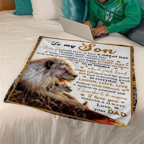 To My Son Blanket From Father Mother Be Positive Regret Nothing Lion Sunset Blanket, Blankets For Mothers Day