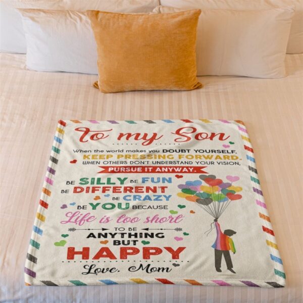 To My Son Blanket From Father Mother Keep Pressing Forward Heart Balloons Blanket, Blankets For Mothers Day