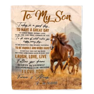 To My Son Horse Blanket From Mom Dad Mother Father Every Day Laugh Love Live Mother Day Blanket Personalized Blanket For Mom 1 uwkrwd.jpg