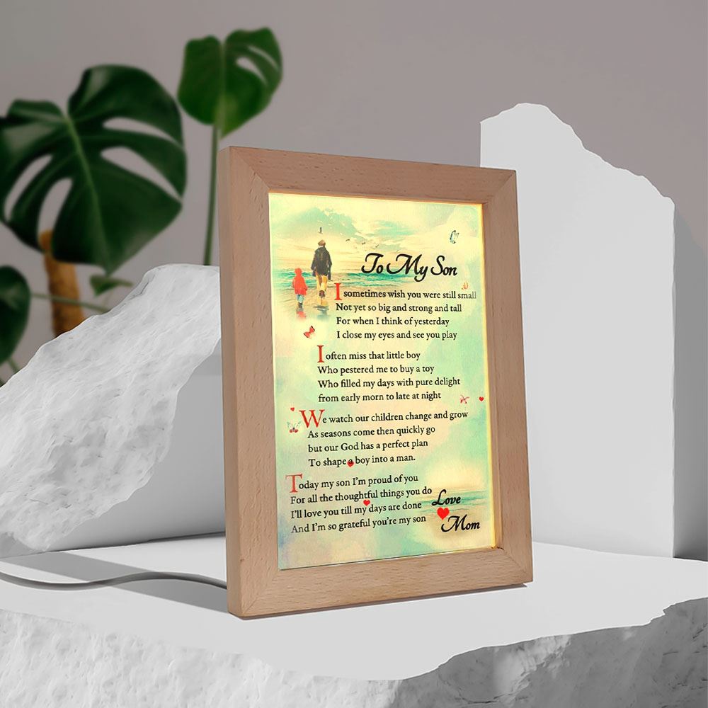 To My Son Love Mom Portrait Frame Lamp, Picture Frame Light, Frame Lamp, Mother’s Day Gifts