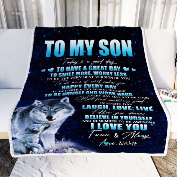 To My Son Wolf Blanket From Mom Dad Mother Today Is A Good Day, Mother Day Blanket, Personalized Blanket For Mom