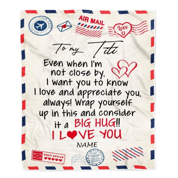 To My Titi Blanket From Niece Nephew I Love You Hugs Air Mail Letter, Mother Day Blanket, Personalized Blanket For Mom