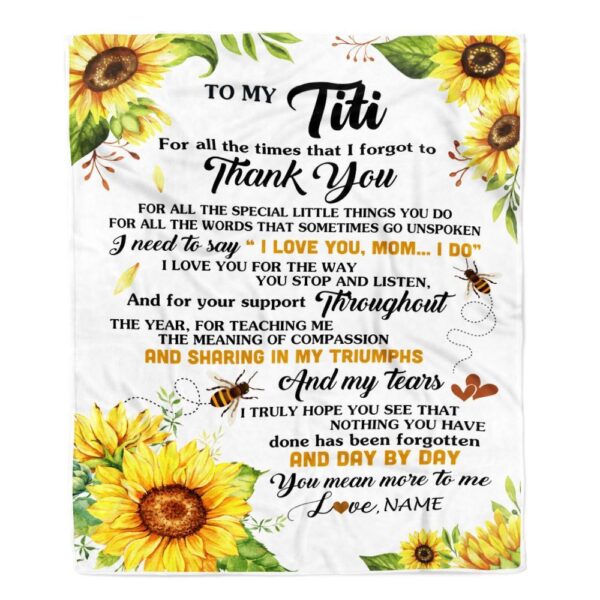 To My Titi Blanket From Niece Nephew Sunflower Thank You I Love You, Mother Day Blanket, Personalized Blanket For Mom