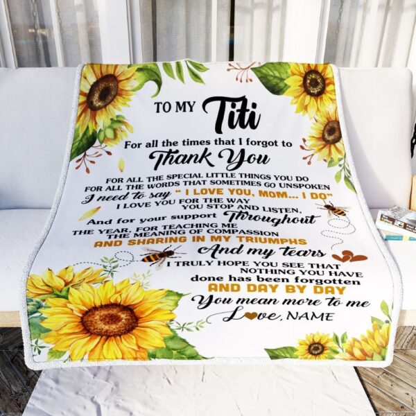 To My Titi Blanket From Niece Nephew Sunflower Thank You I Love You, Mother Day Blanket, Personalized Blanket For Mom