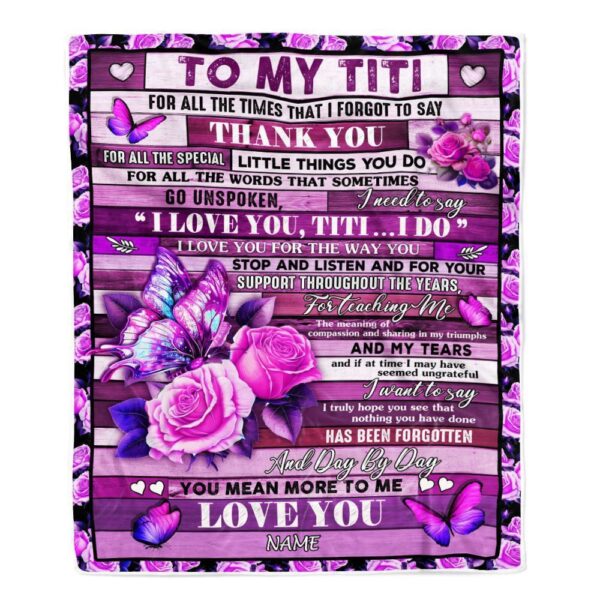 To My Titi Blanket From Niece Nephew Wood Butterfly You Mean More To Me, Mother Day Blanket, Personalized Blanket For Mom