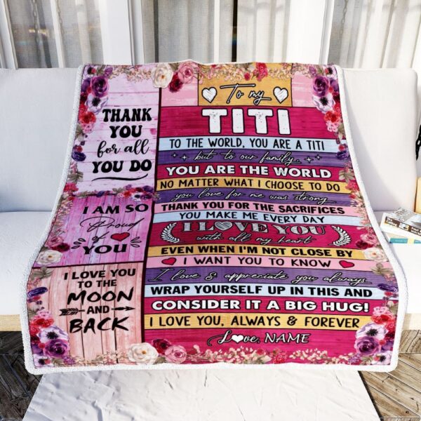 To My Titi Blanket From Niece Nephew Wood Floral Thank You I Love You, Mother Day Blanket, Personalized Blanket For Mom