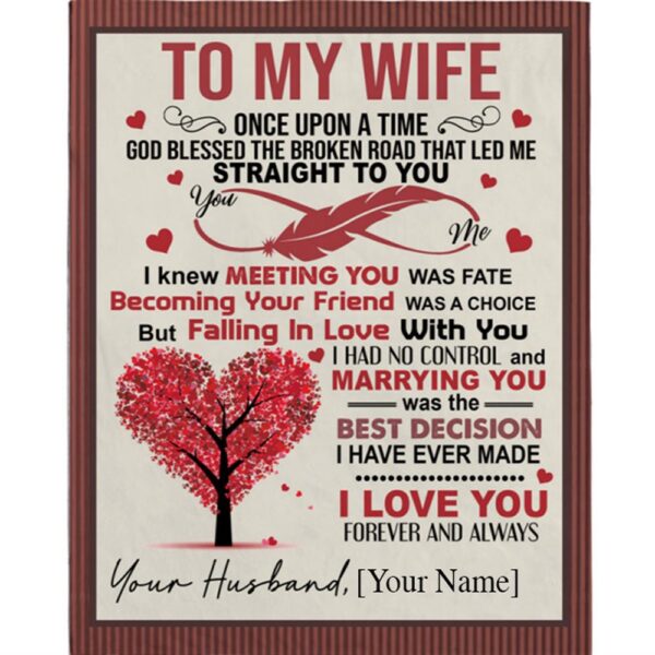 To My Wife Once Upon Time God Blessed Broken Road Led Me Straight To You Love You Fleece Blanket, Blankets For Mothers Day