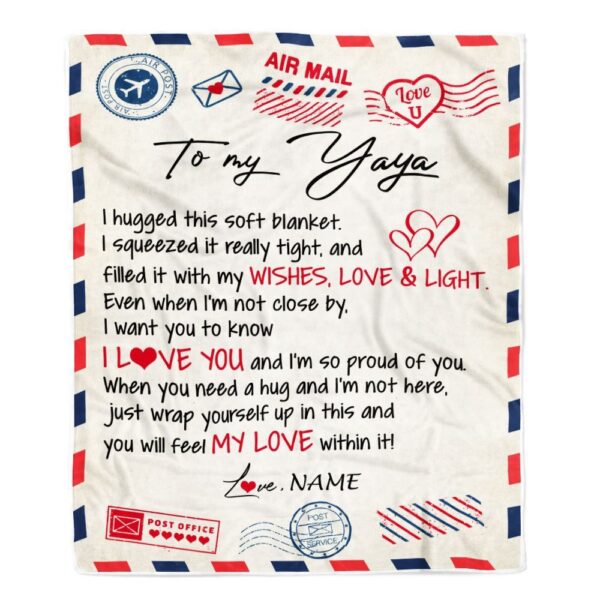 To My Yaya Blanket From Kids Air Mail Letter I Love You, Mother Day Blanket, Personalized Blanket For Mom