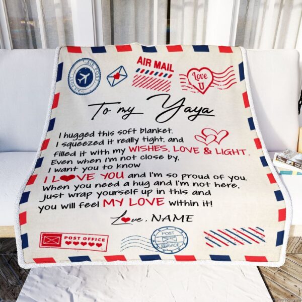 To My Yaya Blanket From Kids Air Mail Letter I Love You, Mother Day Blanket, Personalized Blanket For Mom