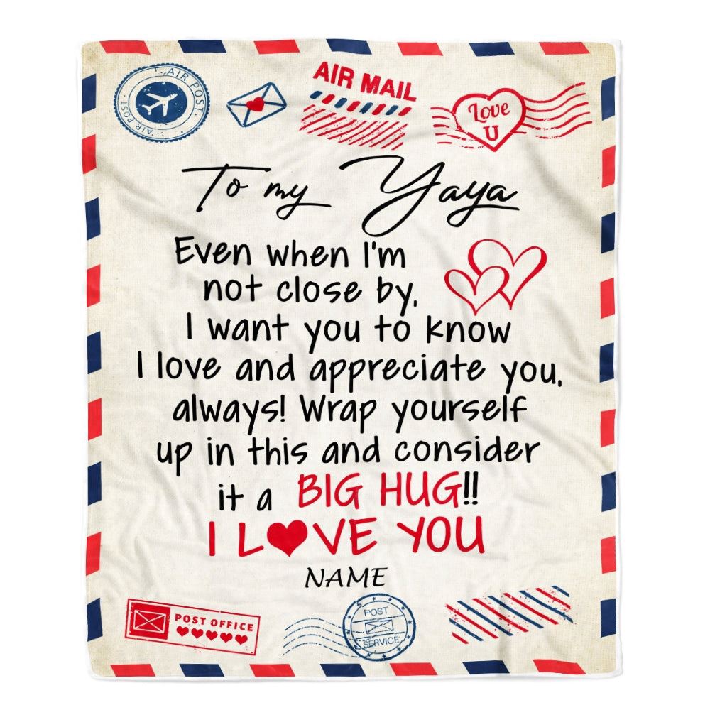 To My Yaya Blanket From Kids I Love You Hugs Air Mail Letter, Mother Day Blanket, Personalized Blanket For Mom