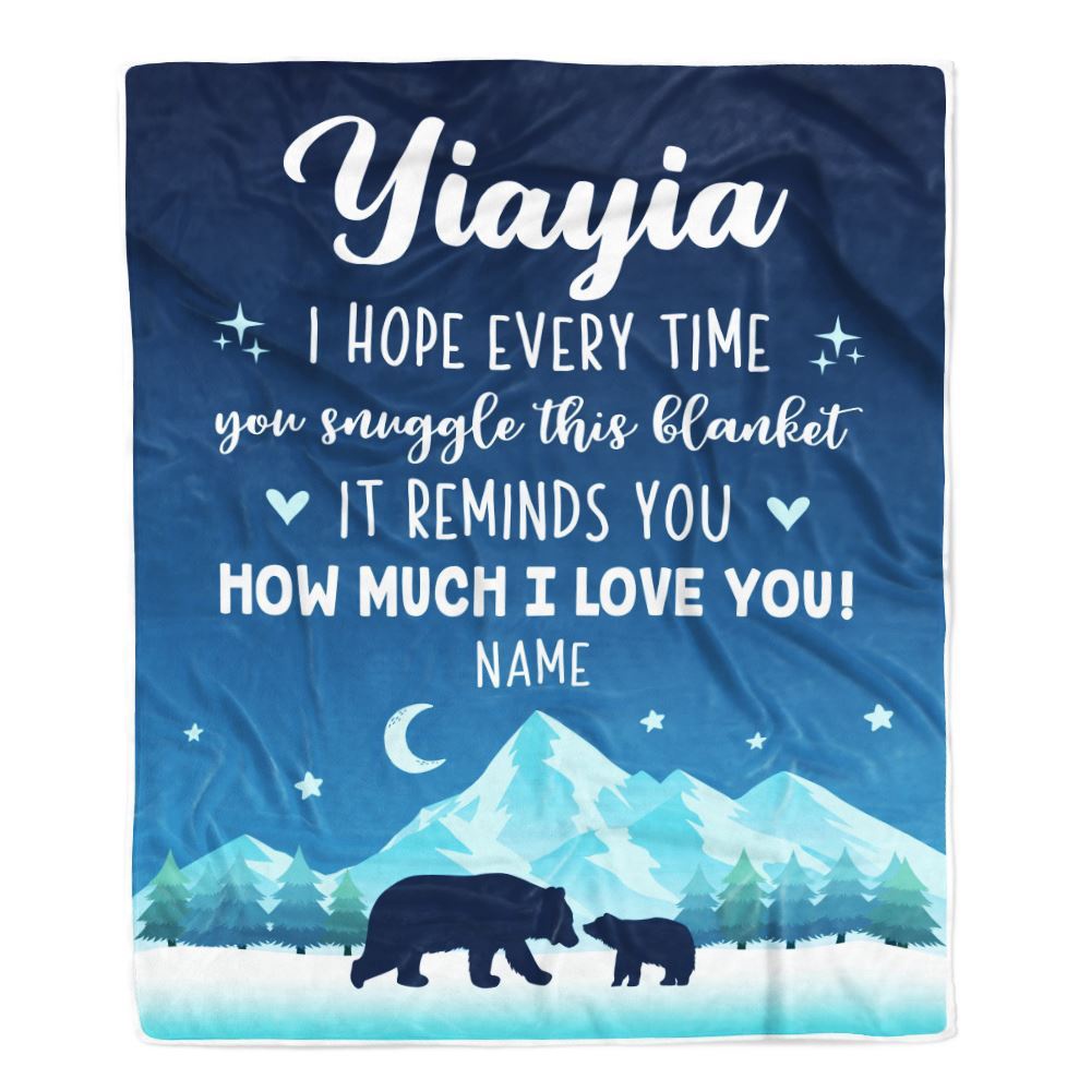 To My Yiayia Blanket From Kids I Hope Every Time Bear, Mother Day Blanket, Personalized Blanket For Mom